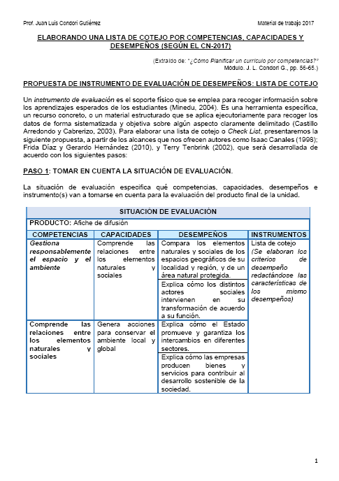 Elaborando una lista de Cotejo por Competencias, Capacidades y Desempeño