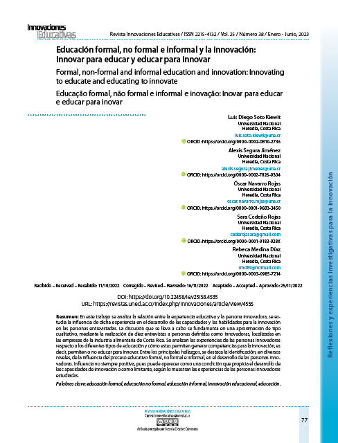 Educación formal, no formal e informal y la innovación:  Innovar para educar y educar para innovar