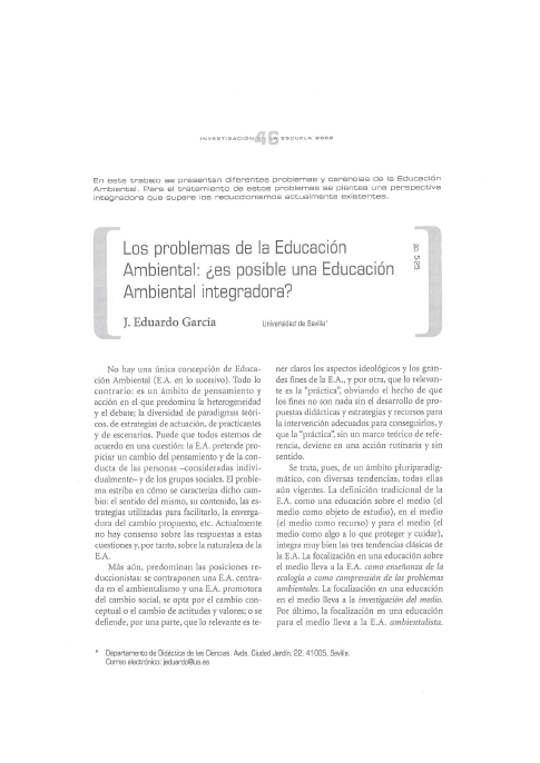 Los Problemas de Educación Ambiental: ¿es posible una Educación Ambiental Integradora?